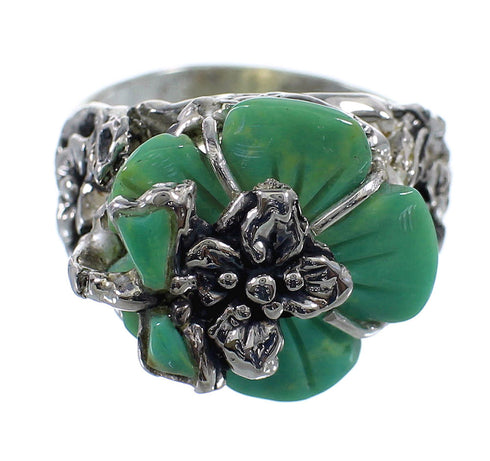 Southwestern Turquoise Silver Flower Dragonfly Ring Size 5-1/4 RX82548